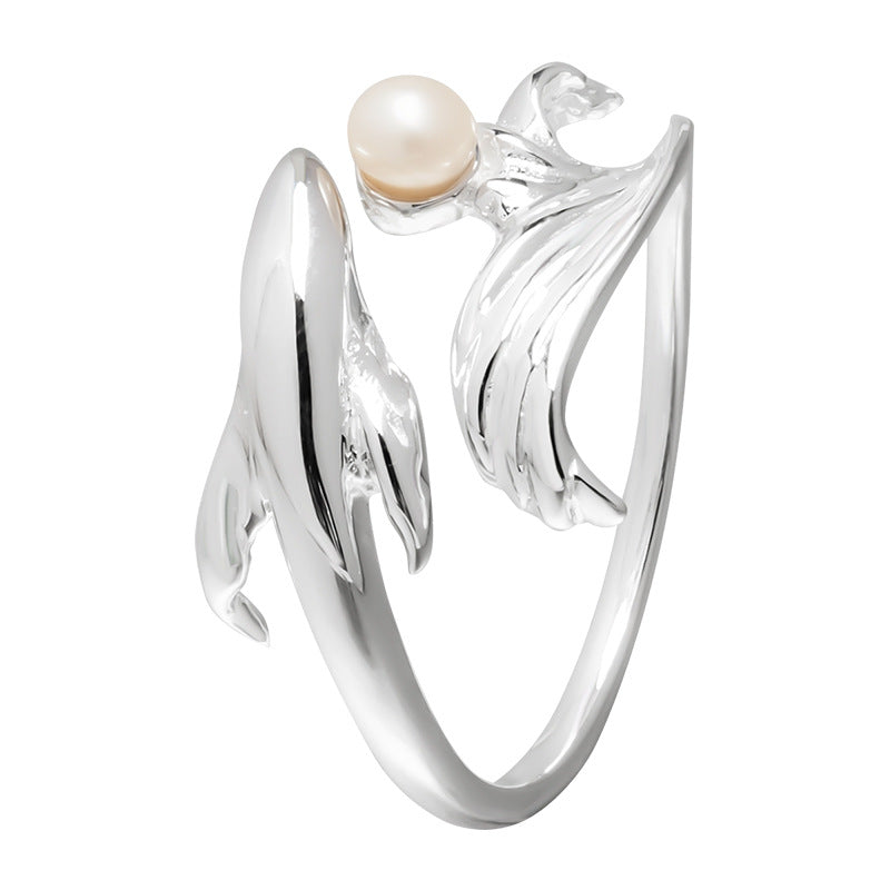 Koi Dance Pearl Ring – Adjustable Silver Band