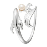 Koi Dance Pearl Ring – Adjustable Silver Band