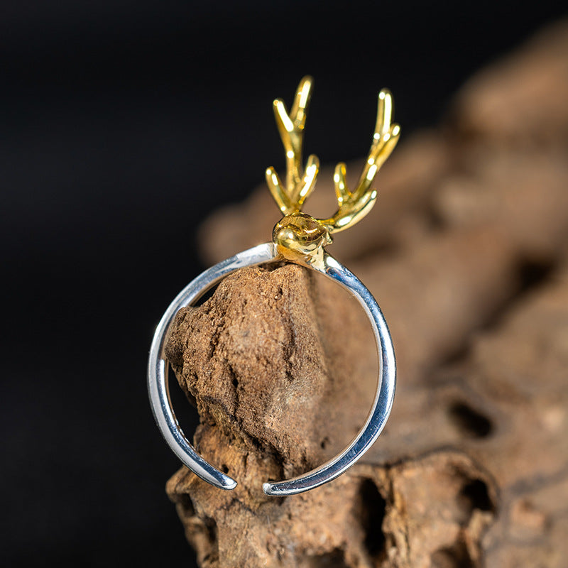 Golden Antler Spirit Ring – Nature's Mystic Guardian