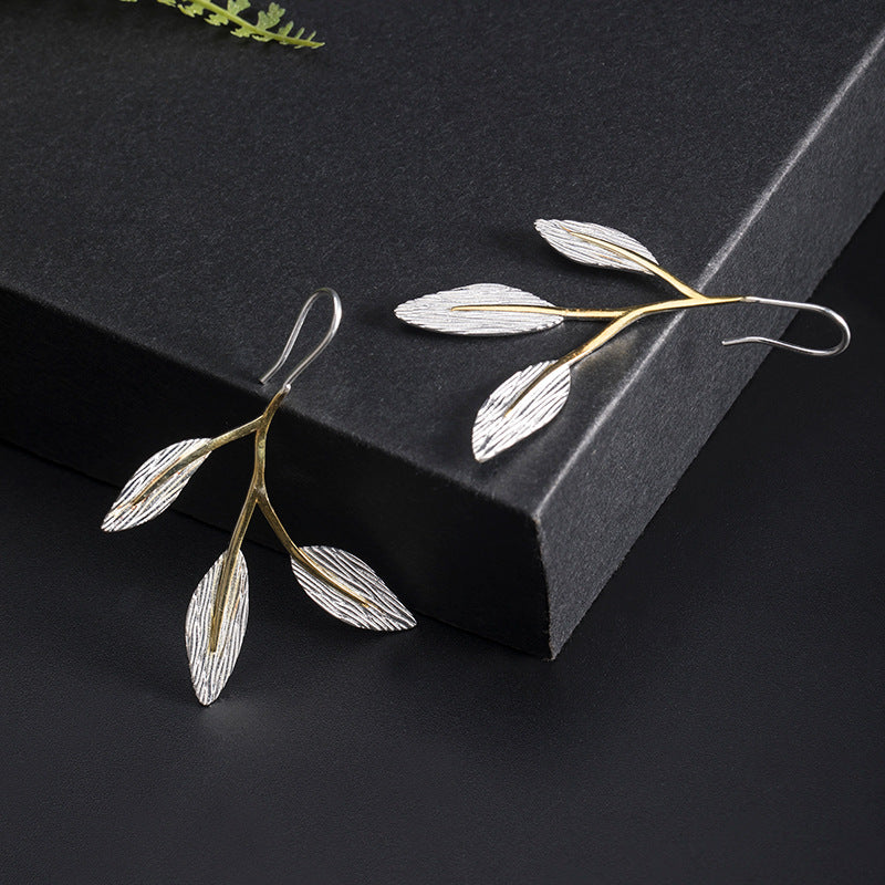 Gold and Silver Leaf Drop Earrings – Nature Branch Design