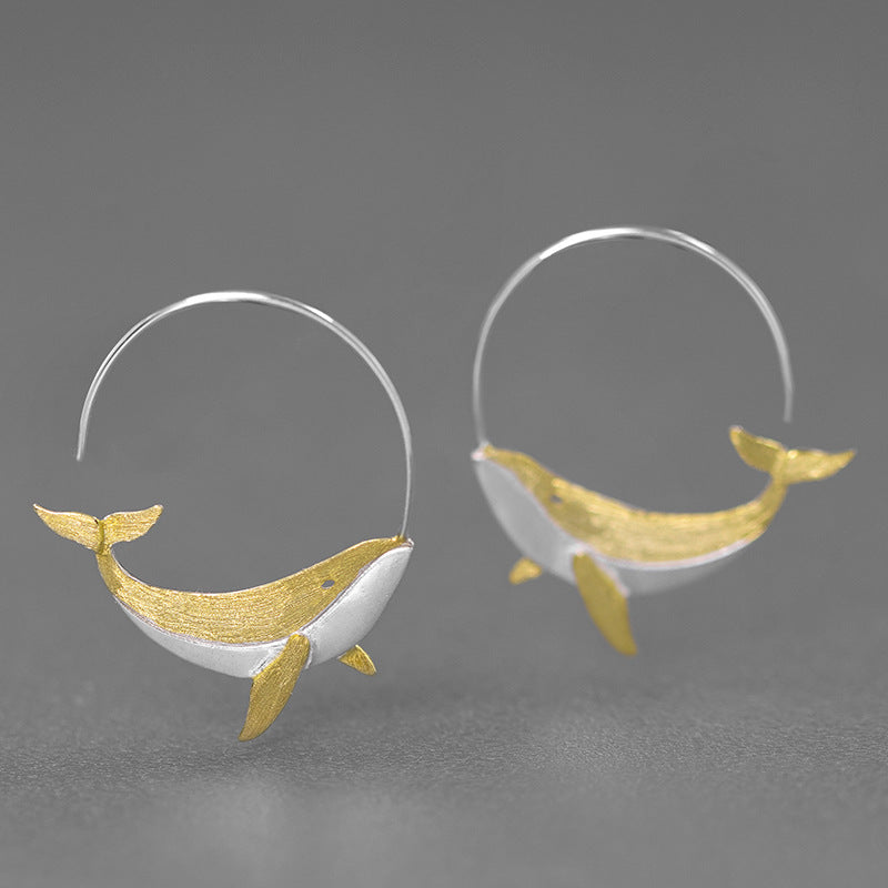 Golden Whale Hoop Earrings for Ocean Spirit