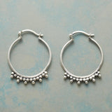 Bohemian Silver Hoop Earrings with Granulated Tribal Bead Design