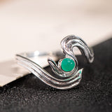 Mystic Stream Ring – Silver Wave with Green Stone