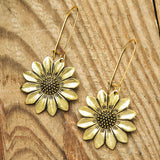Vintage Sunflower Earrings with Golden Floral Bohemian Design