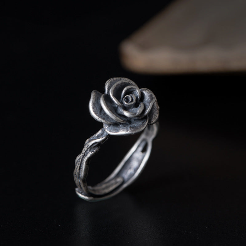 Vintage Rose Ring with Dark Enchanted Energy Bloom