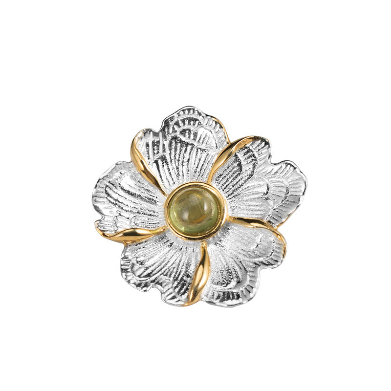 Forest Blossom Ring with Green Crystal Core