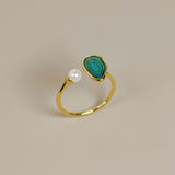 Ocean Agate and Pearl Ring for Intuition and Flow