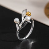 Pearl Branch Ring with Golden Gem Fruit