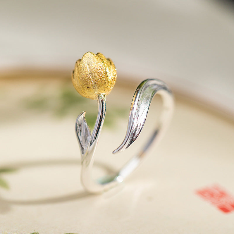 Tulip Bloom Ring – Silver & Gold Nature Spirit