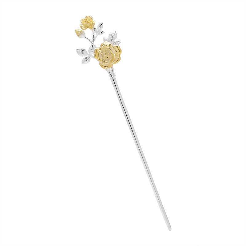 Silver Rose Hair Stick for Goddess Updos