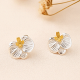 Handmade Silver Flower Stud Earrings with Gold Center