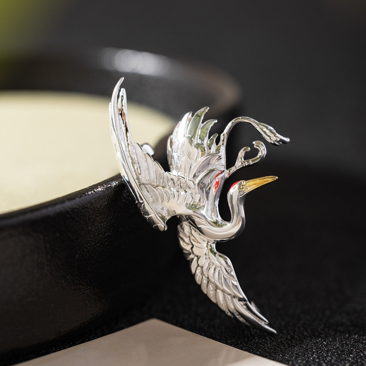 Silver Twin Cranes Brooch of Eternal Grace