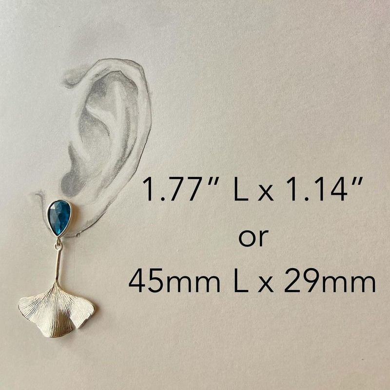 Ginkgo Leaf Drop Earrings with Blue Gemstone Nature Design