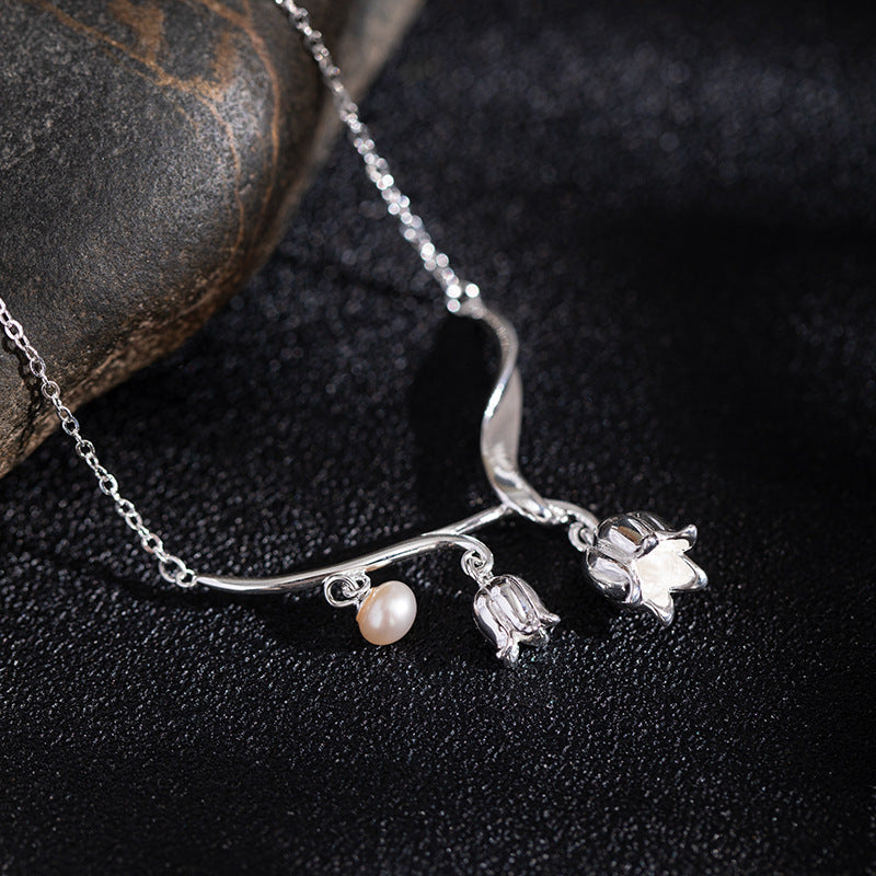 Lily of the Valley Necklace – Silver Pearl Flower Pendant