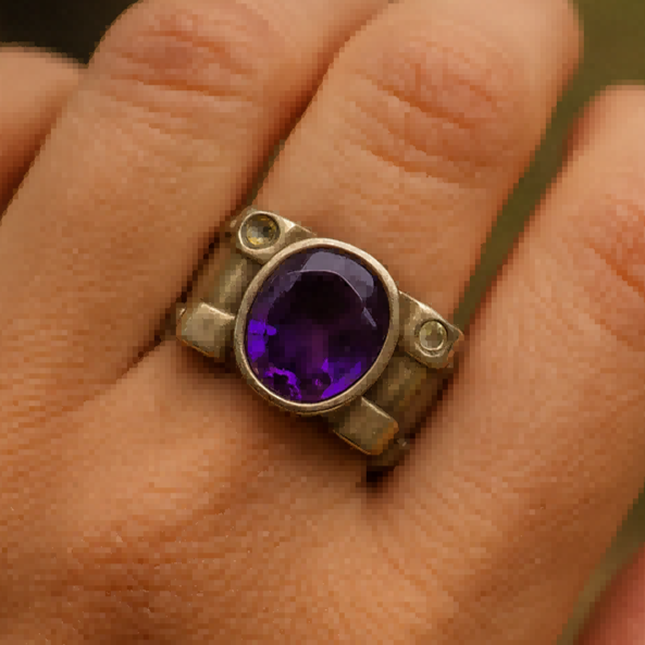 Dragonfly Ring with Blue Gemstone and Textured Band