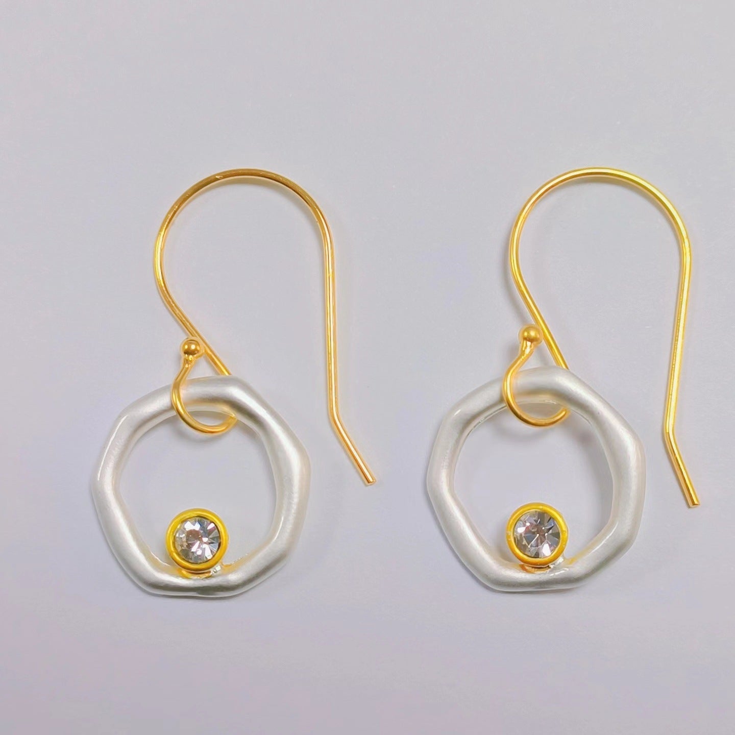Gold and Pearl Circle Earrings with Crystal Center Accent
