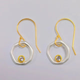 Gold and Pearl Circle Earrings with Crystal Center Accent