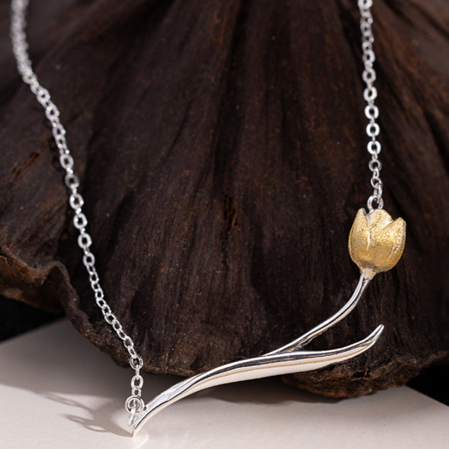 Golden Tulip Bud Necklace for Renewal and Feminine Grace