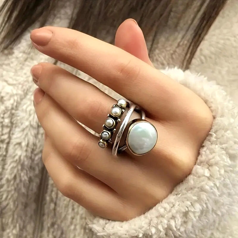 Bohemian Pearl Statement Ring with Natural Elegance and Charm