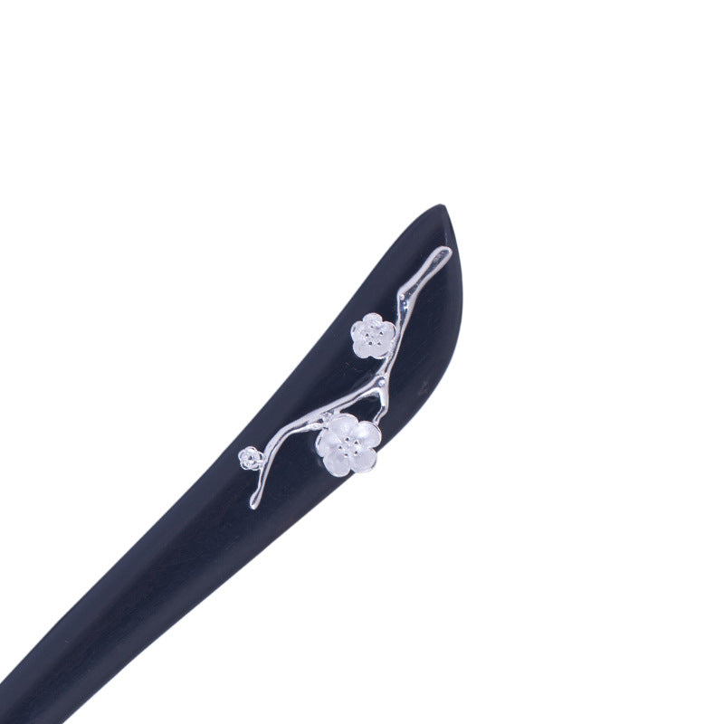 Floral Hair Stick with Silver Blossom – Zen Nature Inspired