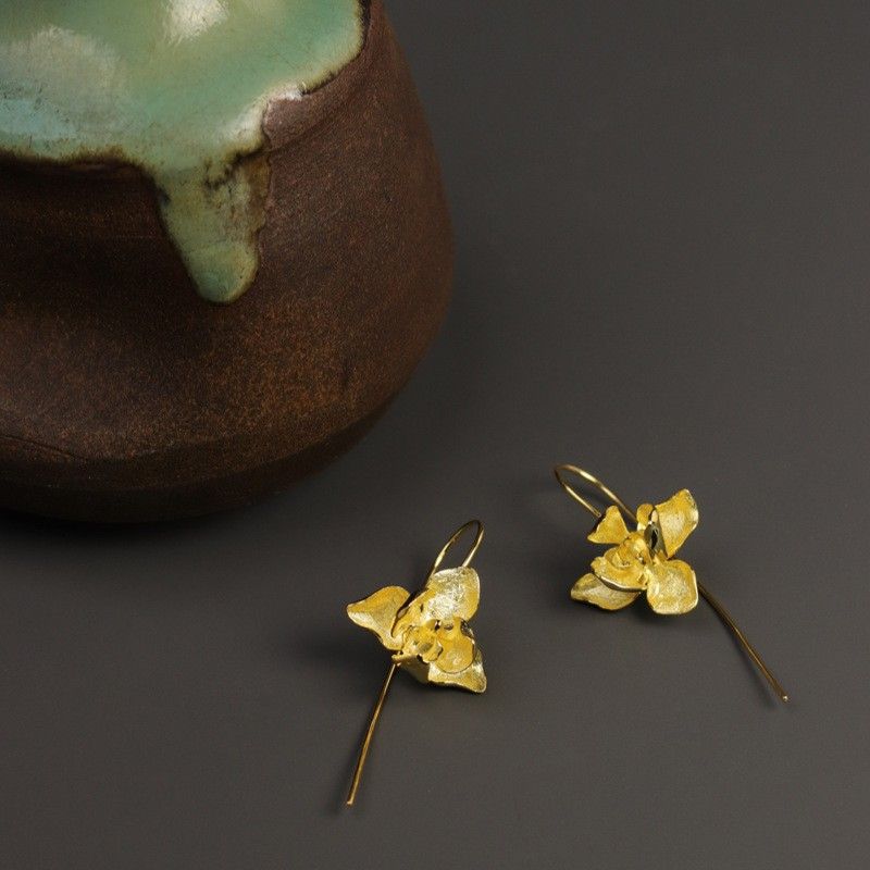 Silver Orchid Threader Earrings for Grace and Energy Flow