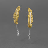 Feather Drop Earrings Gold Silver