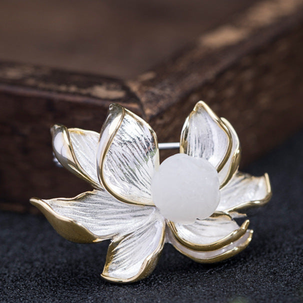 Lotus Blossom Pearl Brooch – Grace of the Moonpond
