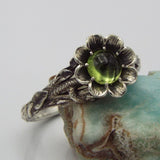 Vintage Green Flower Ring with Botanical Nature Inspired Design