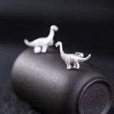 Mini Dinosaur Stud Earrings in Brushed Silver Finish