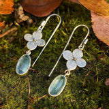 Floral Drop Earrings with Aquamarine Gemstone Nature Inspired Design