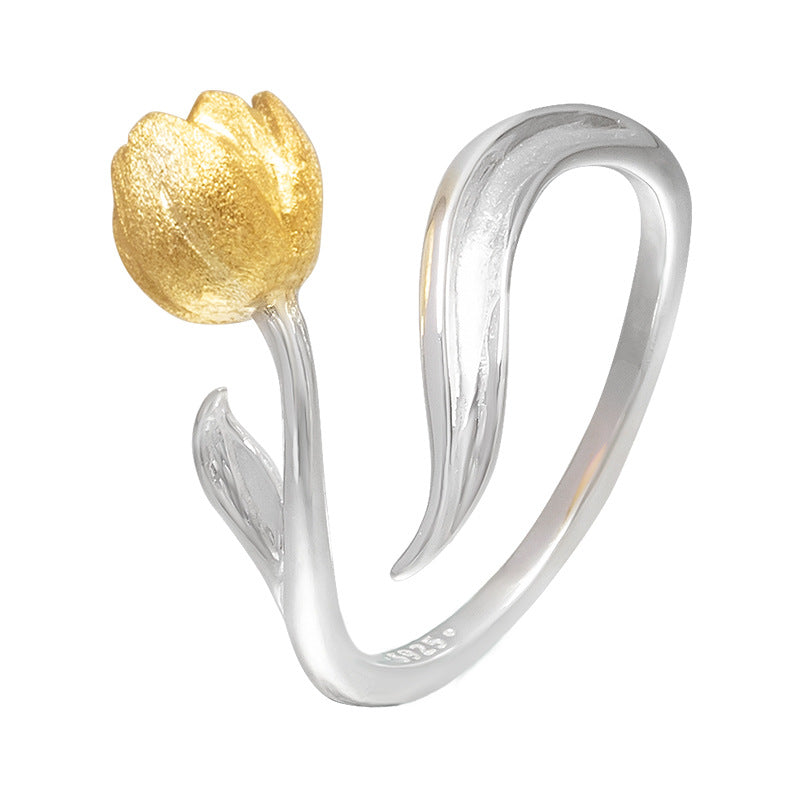 Tulip Bloom Ring – Silver & Gold Nature Spirit