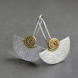 Textured Half Moon Earrings with Gold Spiral Accent