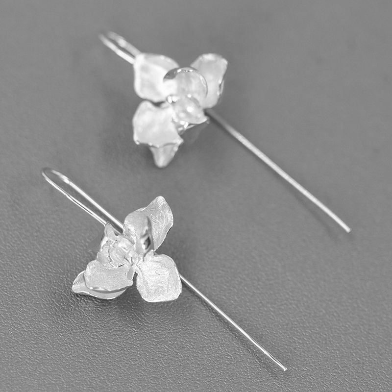 Silver Orchid Threader Earrings for Grace and Energy Flow