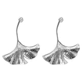 Silver Ginkgo Leaf Earrings with Natural Flowing Texture
