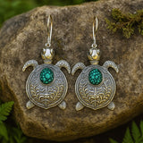 Bohemian Sea Turtle Earrings with Green Gemstone Accent