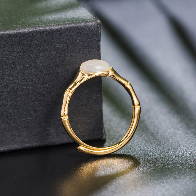 Golden Bamboo Moonstone Ring for Inner Calm & Clarity