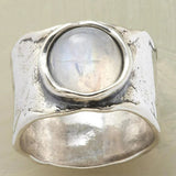 Organic Textured Ring with White Gem and Sculpted Band