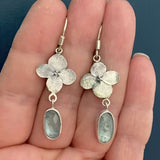 Floral Drop Earrings with Aquamarine Gemstone Nature Inspired Design