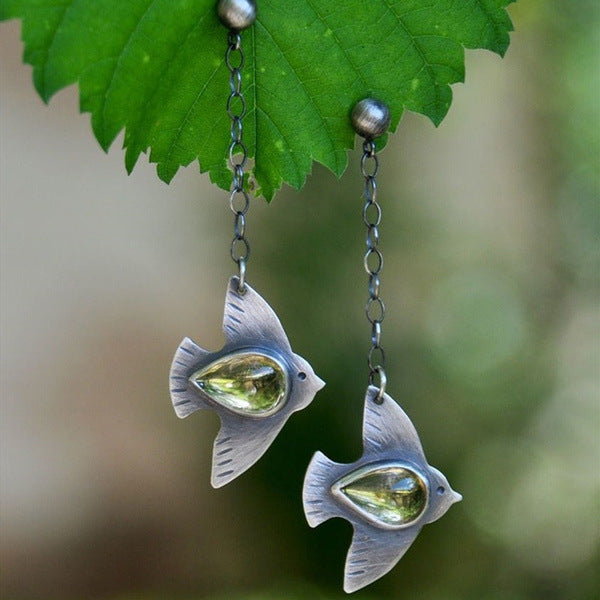 Vintage Dragonfly Earrings with Blue Gemstone Bohemian Design