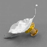 Textured Leaf Brooch Pin in Gold or Silver