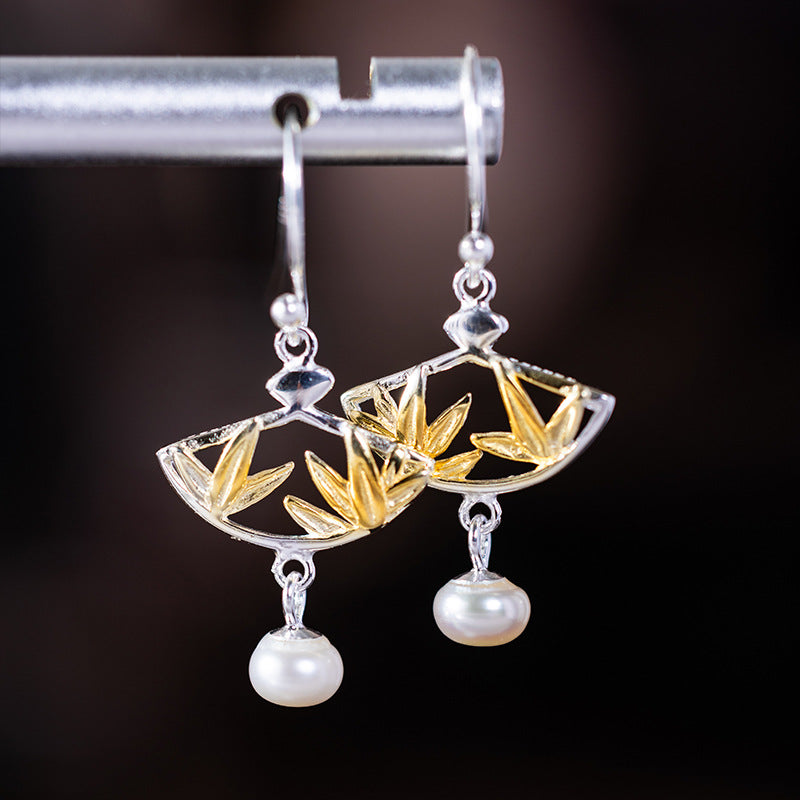 Golden Bamboo Pearl Earrings for Serene Mystic Balance