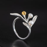 Pearl Branch Ring with Golden Gem Fruit
