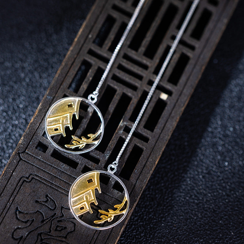 Moonlit Village Threader Earrings for Poetic Mystic Souls