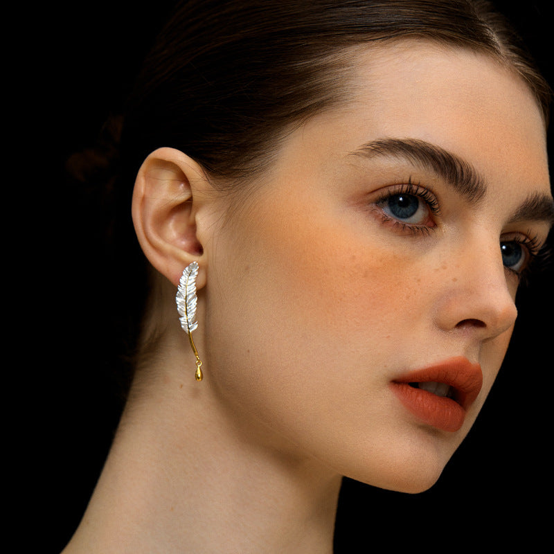 Feather Drop Earrings Gold Silver