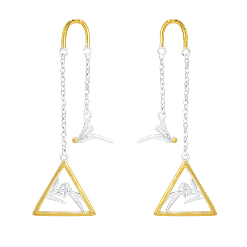 Geometric Bird Drop Earrings with Yin Yang Harmony Flow