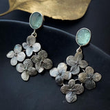 Cluster Floral Earrings with Green Gemstone Nature Inspired Design