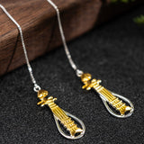 Celestial Lute Threader Earrings – Silver & Gold Harmony