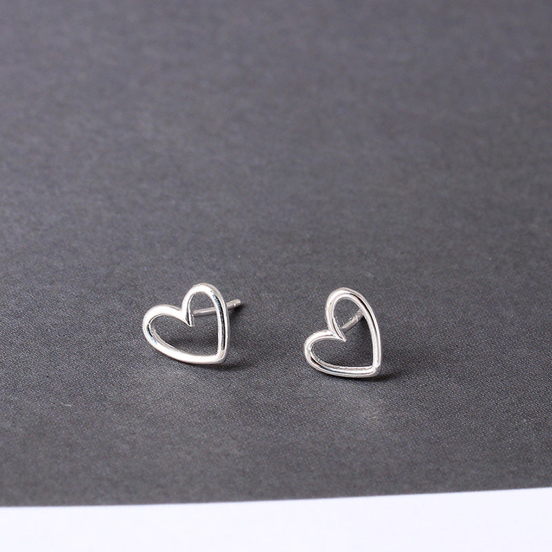 Minimalist Open Heart Stud Earrings in Polished Silver