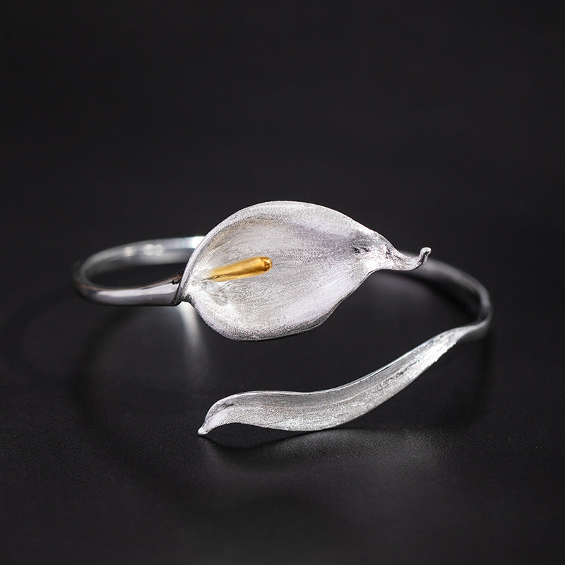 Silver Calla Lily Cuff Bracelet with Gold Accent