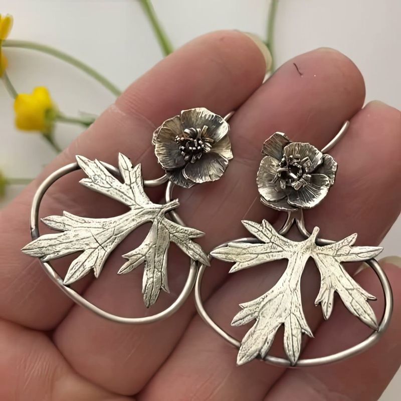 Floral Leaf Statement Earrings with Botanical Nature Inspired Design